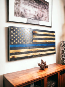 Thin Blue Line American Wood Flag