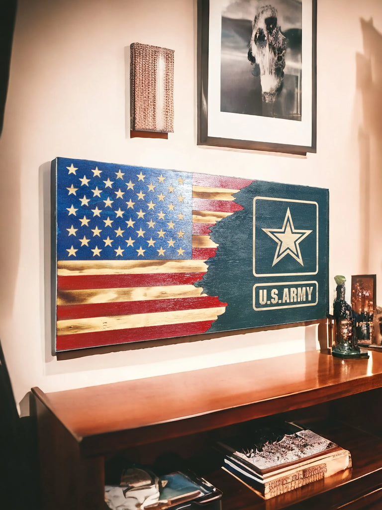 Tattered US Army American Wood Flag